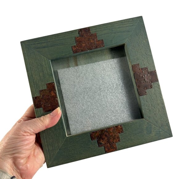 Square Southwestern Wood Metal Tabletop Picture Frame Green 4.5" X 4.5" Photo - Picture 6 of 6